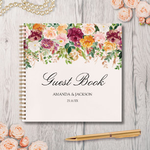 Elegant Watercolor Rose Garden Wedding Guestbook Notebook