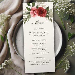 Elegant Watercolor Roses and Foliage Wedding  Menu