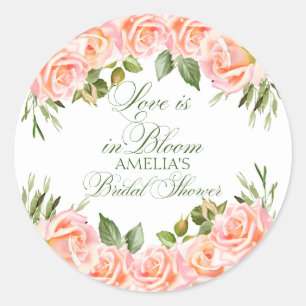 Elegant Watercolor Roses Bridal Shower Classic Round Sticker