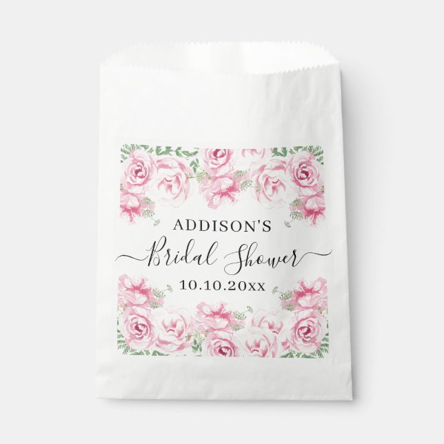 Elegant Watercolor Roses Bridal Shower Favour Bags (Front)