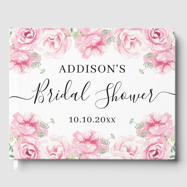 Elegant Watercolor Roses Bridal Shower Guest Book (Front)