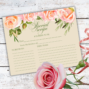 Elegant Watercolor Roses Bridal Shower Recipe Card