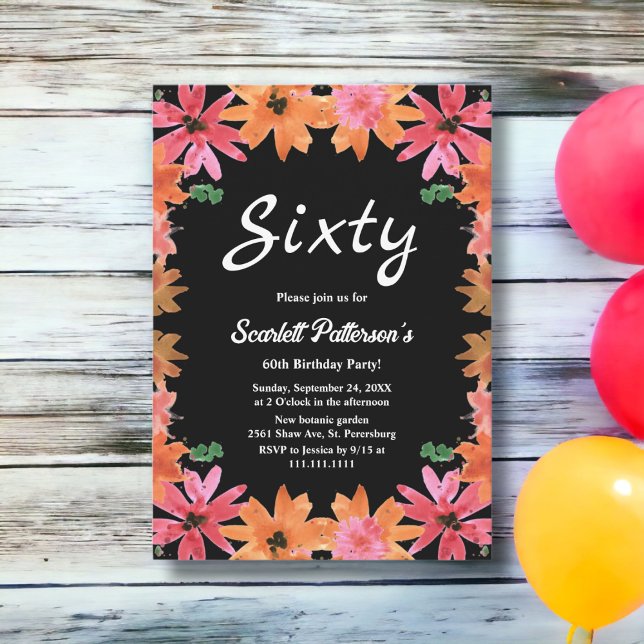 Elegant Watercolor Roses Fall Floral 60th Birthday Invitation (Creator Uploaded)