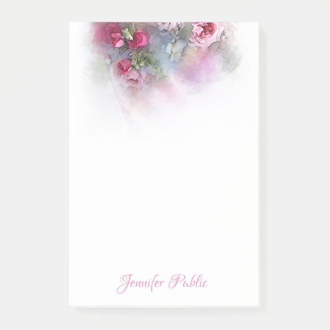 Elegant Watercolor Roses Flowers Hand Script Post-it Notes (Front)