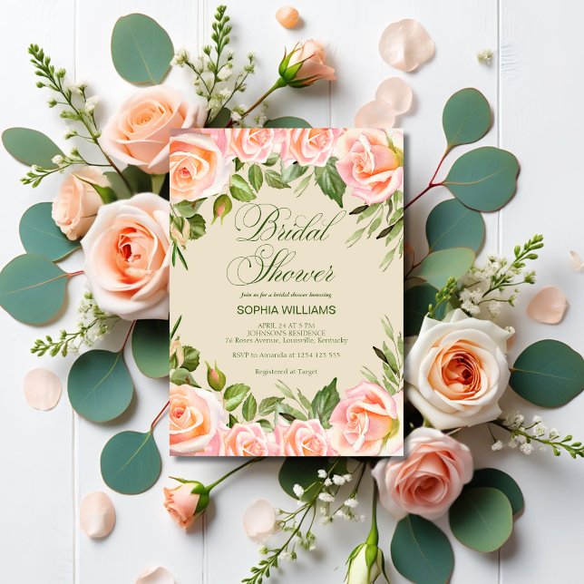 Elegant Watercolor Roses  Garden Bridal Shower  Invitation (Creator Uploaded)