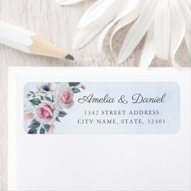 Elegant Watercolor Roses Light Blue Wedding  (Insitu)
