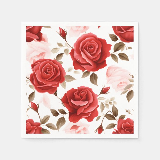 Elegant Watercolor Roses Napkin (Front)