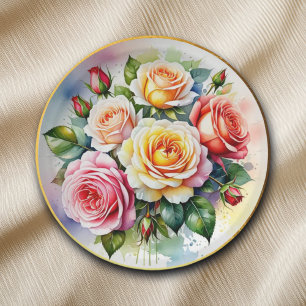 Elegant Watercolor Roses Paper Plate