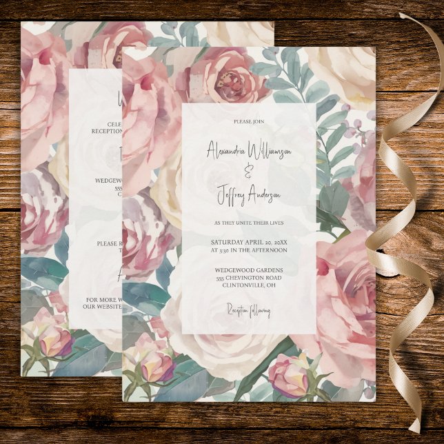 Elegant Watercolor Roses Wedding Invitation (Creator Uploaded)