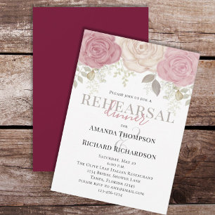 Elegant Watercolor Roses Wedding Rehearsal Dinner Invitation