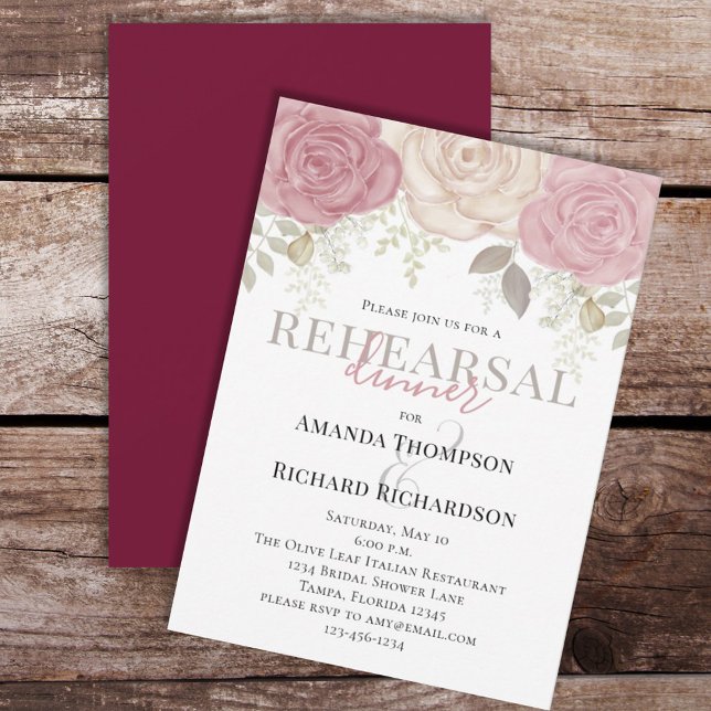 Elegant Watercolor Roses Wedding Rehearsal Dinner Invitation (Creator Uploaded)