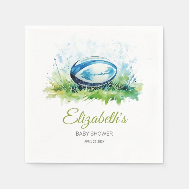 Elegant Watercolor Rugby Baby Shower Napkin (Front)
