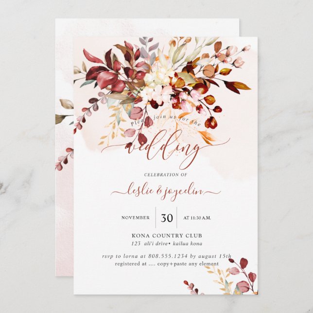 Elegant Watercolor Rustic Fall Eucalyptus Invitation (Front/Back)