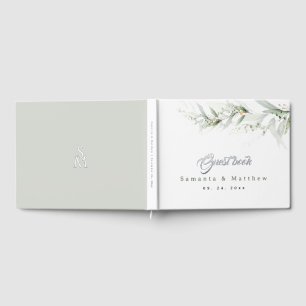 Elegant Watercolor Sage Greenery Floral Wedding Guest Book