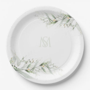 Elegant Watercolor Sage Greenery Floral Wedding Paper Plate