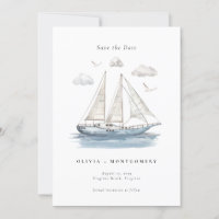 Elegant Watercolor Sailing Yacht Save the Date 