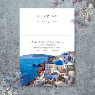 Elegant Watercolor Santorini Greece Wedding RSVP Card