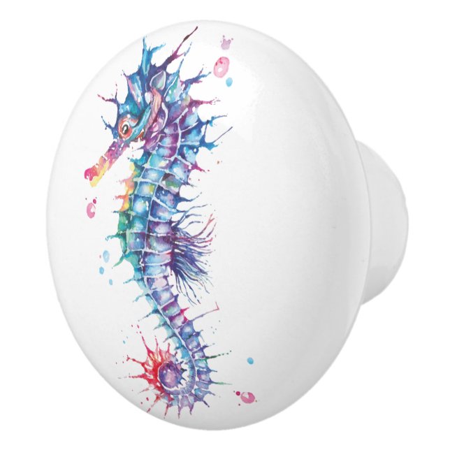 Elegant Watercolor Seahorse Ceramic Tile Knob (Right)