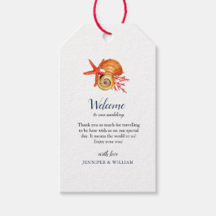 Elegant Watercolor Seashells Wedding Welcome tags