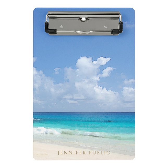 Elegant Watercolor Seaside Waves Trendy Template Mini Clipboard (Front)