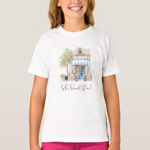 Elegant Watercolor She Said Oui Pink Flowers Brida T-Shirt