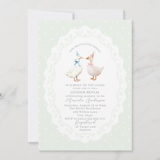 Elegant Watercolor Silly Goose gender reveal Baby  Invitation (Front)