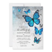 Elegant Watercolor Silver Blue Butterfly Wedding