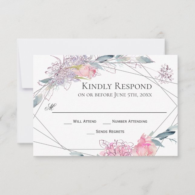 Elegant Watercolor Sketch Geometric Wedding RSVP (Front)