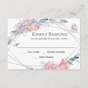 Elegant Watercolor Sketch Geometric Wedding RSVP Card