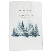 Elegant Watercolor Snow Winter Forest Pine Wedding Medium Gift Bag (Front)