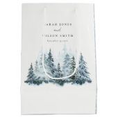 Elegant Watercolor Snow Winter Forest Pine Wedding Medium Gift Bag (Back)