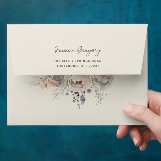 Elegant watercolor soft garden floral boho wedding envelope (Hand)
