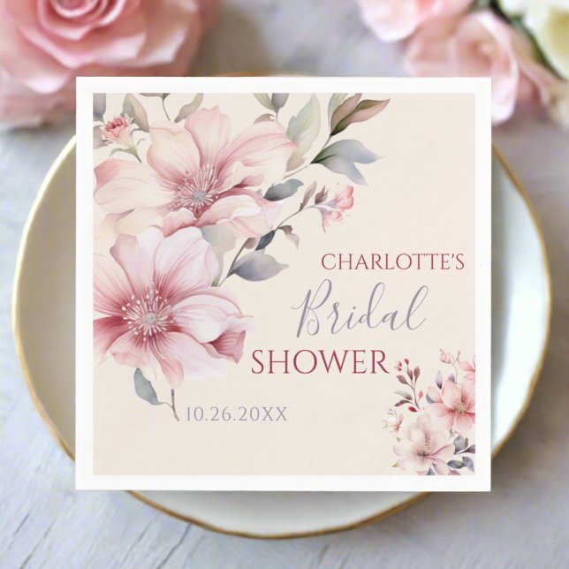 Elegant Watercolor Soft Pink Floral Bridal Shower Napkin (Creator Uploaded)