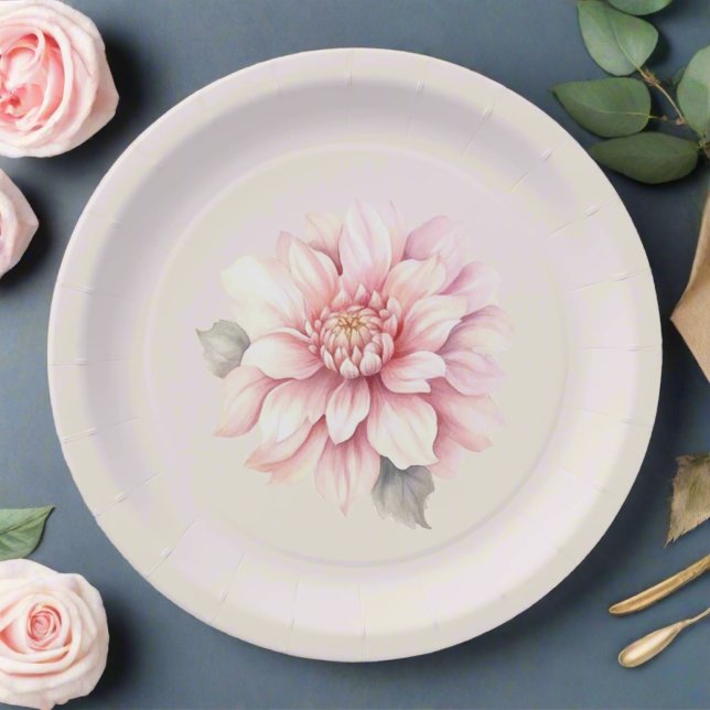 Elegant Watercolor Soft Pink Rose Bridal Shower Paper Plate (Creator Uploaded)