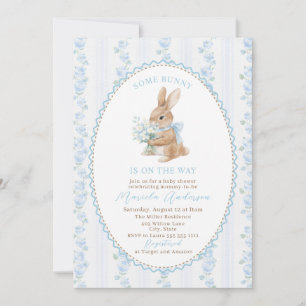 Elegant Watercolor some bunny blue bow Baby Shower Invitation