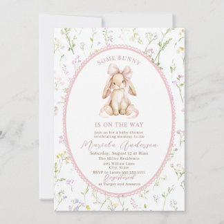 Elegant Watercolor some bunny pink bow Baby Shower Invitation
