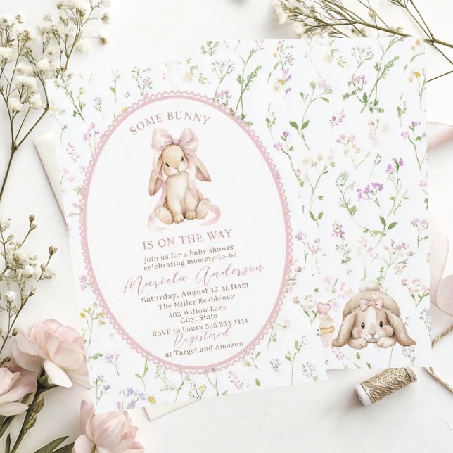 Elegant Watercolor some bunny pink bow Baby Shower Invitation (Creator Uploaded)