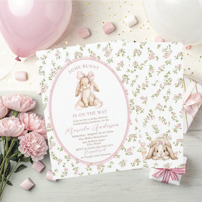 Elegant Watercolor some bunny pink bow Baby Shower Invitation (Creator Uploaded)