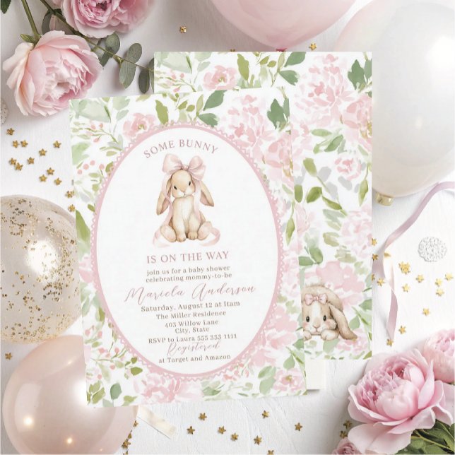 Elegant Watercolor some bunny pink bow Baby Shower Invitation (Creator Uploaded)