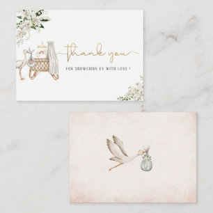 Elegant Watercolor Stork Baby Girl Gold White Flo Card