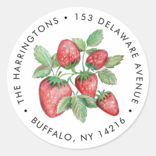 Elegant Watercolor Strawberry Art Return Address Classic Round Sticker