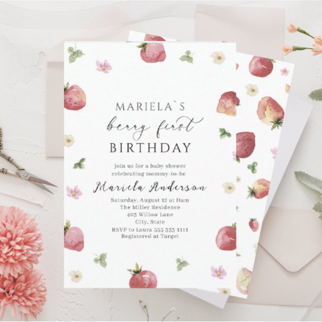 Elegant Watercolor Strawberry   Baby Shower Invitation (Creator Uploaded)