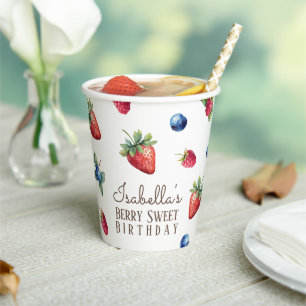 Elegant Watercolor Strawberry Berry Sweet Birthday Paper Cups