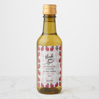 Elegant Watercolor Strawberry Birthday Wedding Wine Label
