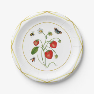Elegant watercolor strawberry botanical  paper plate