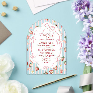 Elegant Watercolor Strawberry girl Baby Shower In Acrylic Invitations