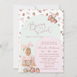 Elegant  Watercolor Strawberry girl Baby Shower In Invitation