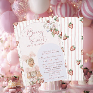 Elegant Watercolor Strawberry girl Baby Shower Invitation