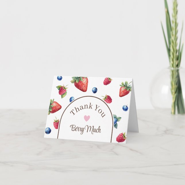 Elegant Watercolor Strawberry Thank You Berry Much Card (Front)