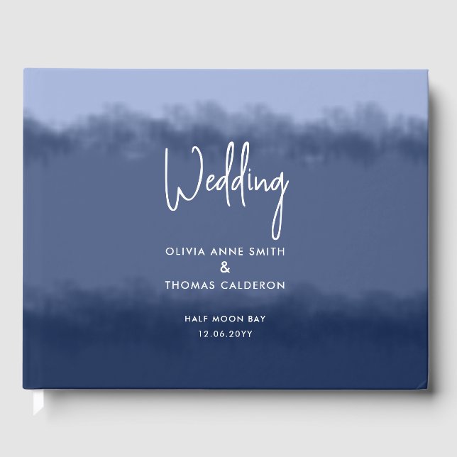 Elegant Watercolor Stripe Navy Ocean Beach Wedding Guest Book (Front)